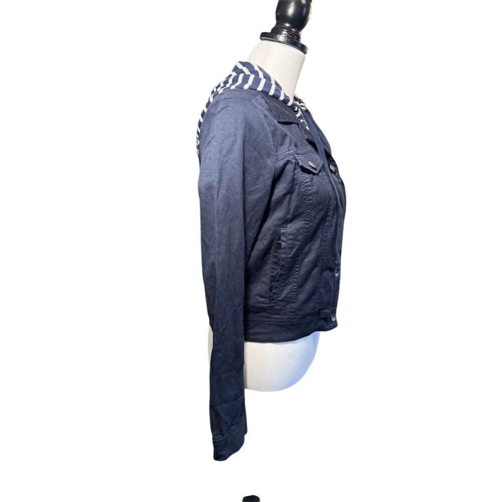 Splendid Women's Blue Denim Jacket Striped Hood. Size Small. - Picture 7 of 16